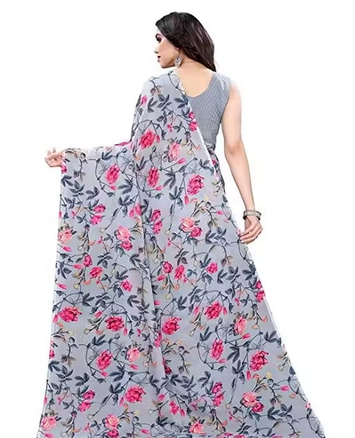 georgette grey Saree with blouse - Image 3