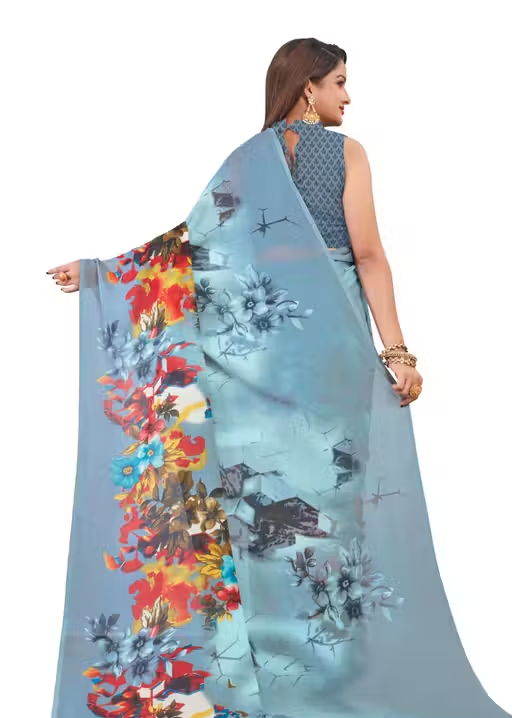 georgette gey Saree with blouse - Image 2