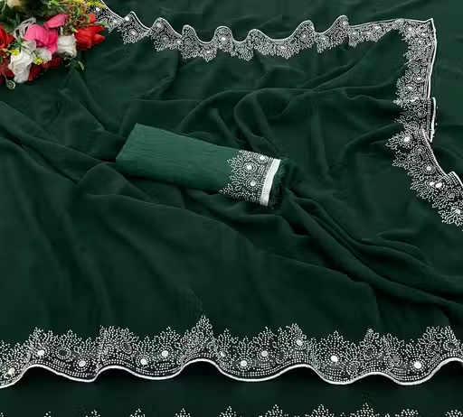 FASHION SOFT GEORGETTE WITH SIROSKI DIAMONDS WORK WEDDING CREATION & PARTY WEAR SAREE