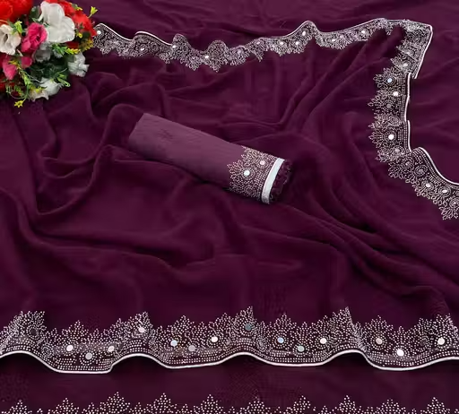 FASHION SOFT GEORGETTE WITH SIROSKI DIAMONDS WORK WEDDING CREATION & PARTY WEAR SAREE