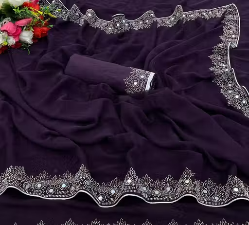 FASHION SOFT GEORGETTE WITH SIROSKI DIAMONDS WORK WEDDING CREATION & PARTY WEAR SAREE