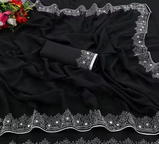 FASHION SOFT GEORGETTE WITH SIROSKI DIAMONDS WORK WEDDING CREATION & PARTY WEAR SAREE