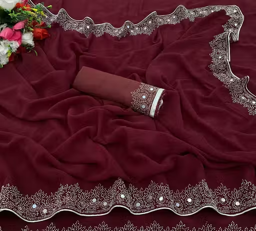 FASHION SOFT GEORGETTE WITH SIROSKI DIAMONDS WORK WEDDING CREATION & PARTY WEAR SAREE