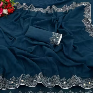 FASHION SOFT GEORGETTE WITH SIROSKI DIAMONDS WORK WEDDING CREATION & PARTY WEAR SAREE