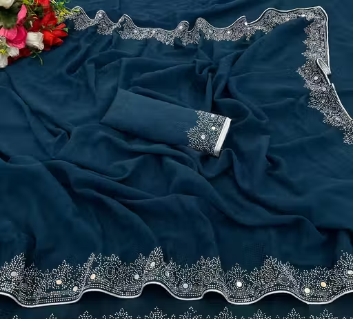 FASHION SOFT GEORGETTE WITH SIROSKI DIAMONDS WORK WEDDING CREATION & PARTY WEAR SAREE