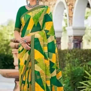 Georgette Green Saree With Blouse