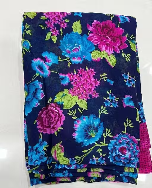 Georgette Green Saree With Blouse - Image 2