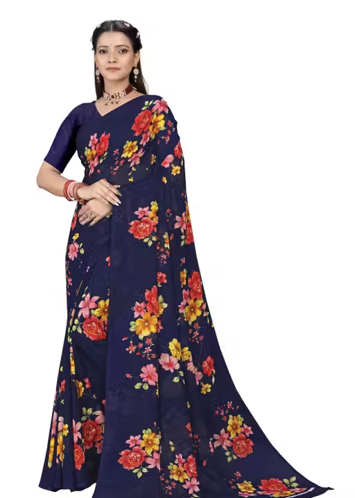 Dori Sarees Navy Blue Georgette Saree With sari For Woman With Blouse Piece - Image 2