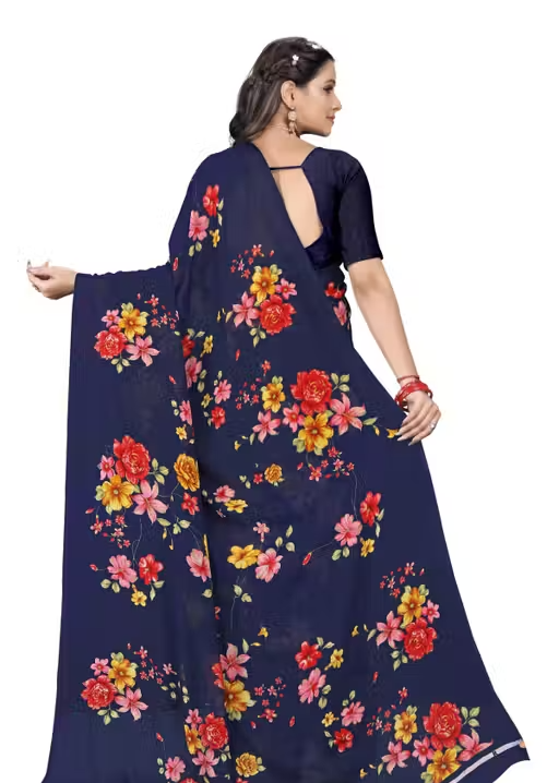 Dori Sarees Navy Blue Georgette Saree With sari For Woman With Blouse Piece - Image 3