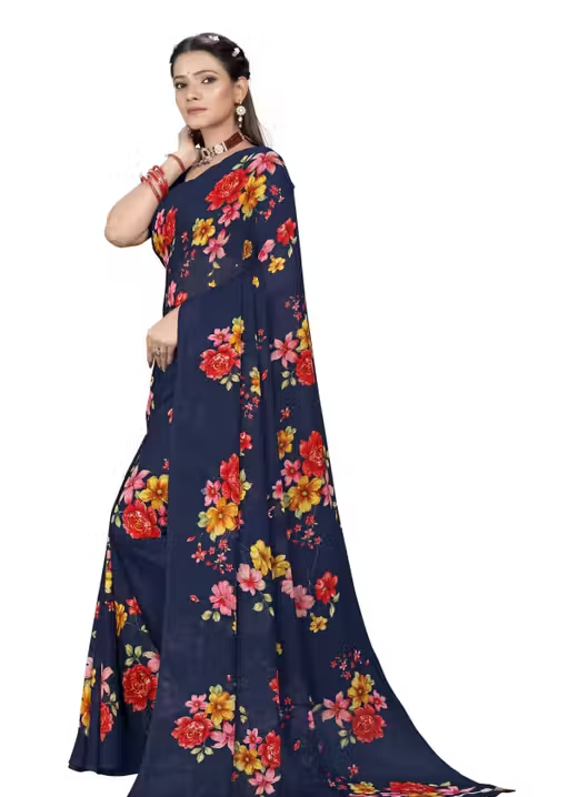 Dori Sarees Navy Blue Georgette Saree With sari For Woman With Blouse Piece - Image 4