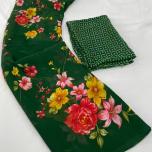 Dori Sarees Dark Green Georgette Saree With sari For Woman With Blouse Piece