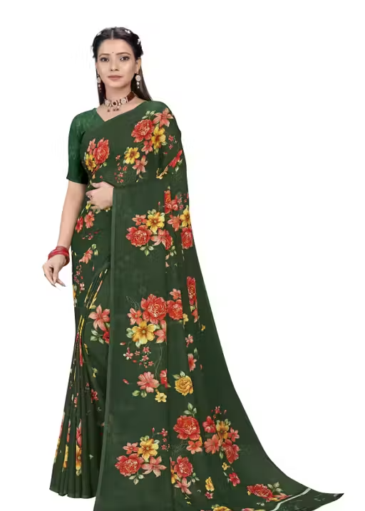 Dori Sarees Dark Green Georgette Saree With sari For Woman With Blouse Piece - Image 2