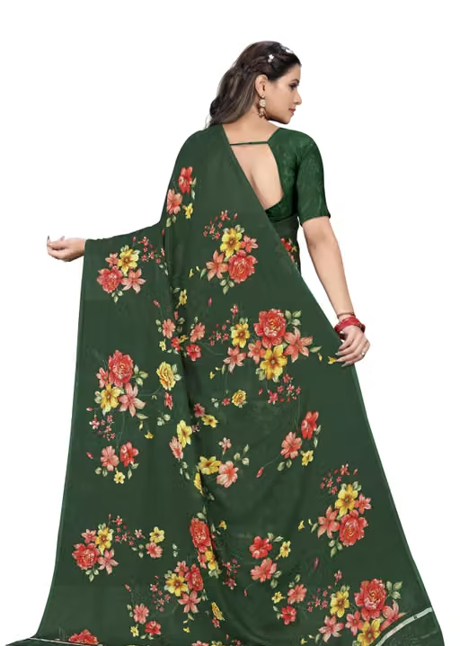 Dori Sarees Dark Green Georgette Saree With sari For Woman With Blouse Piece - Image 3