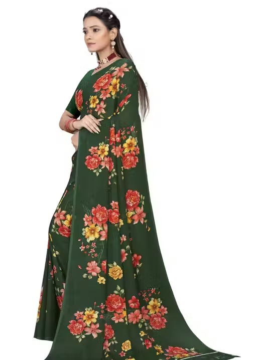 Dori Sarees Dark Green Georgette Saree With sari For Woman With Blouse Piece - Image 4