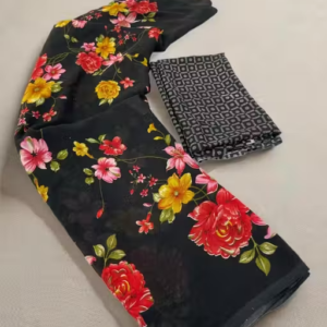 Dori Sarees Black Georgette Saree With sari For Woman With Blouse Piece