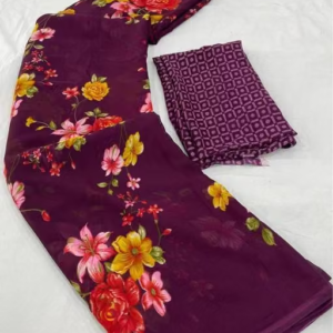 Dori Sarees Wine Georgette Saree With sari For Woman With Blouse Piece