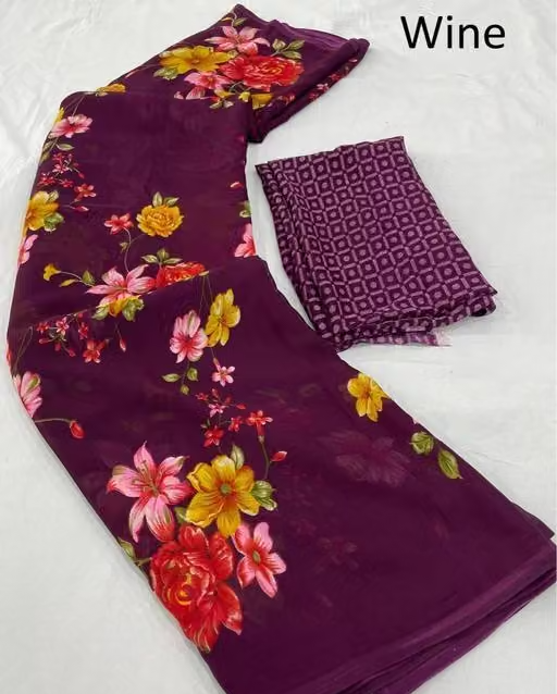 Dori Sarees Wine Georgette Saree With sari For Woman With Blouse Piece