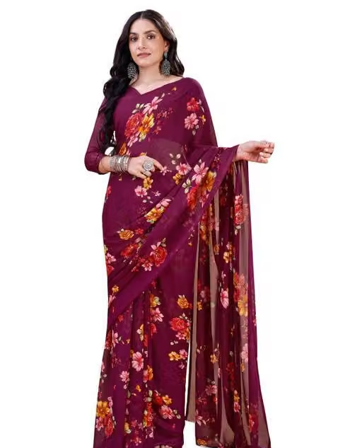 Dori Sarees Wine Georgette Saree With sari For Woman With Blouse Piece - Image 2