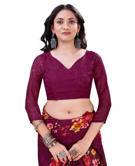 Dori Sarees Wine Georgette Saree With sari For Woman With Blouse Piece - Image 3