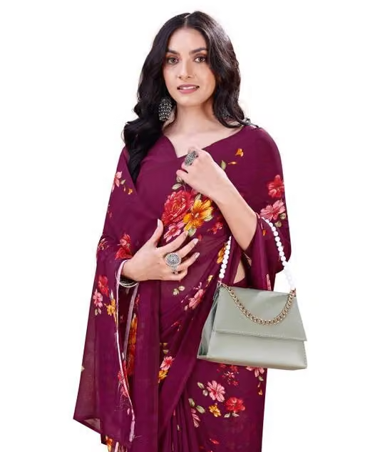 Dori Sarees Wine Georgette Saree With sari For Woman With Blouse Piece - Image 4