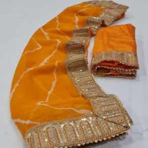pure georgette beautiful leheriya print designer saree with sequence gota pati lace border saree for wedding and party wear