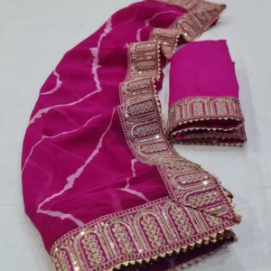 pure georgette beautiful leheriya print designer saree with sequence gota pati lace border saree for wedding and party wear