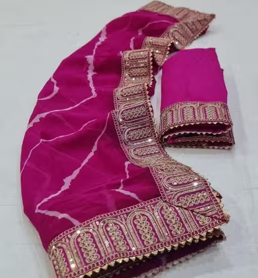 pure georgette beautiful leheriya print designer saree with sequence gota pati lace border saree for wedding and party wear