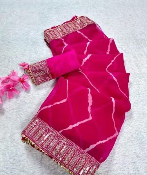 pure georgette beautiful leheriya print designer saree with sequence gota pati lace border saree for wedding and party wear - Image 2
