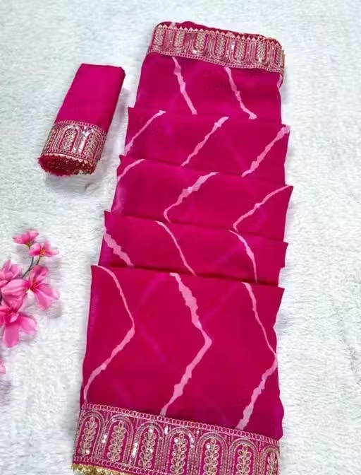 pure georgette beautiful leheriya print designer saree with sequence gota pati lace border saree for wedding and party wear - Image 4