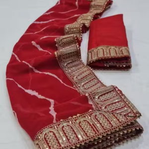 pure georgette beautiful leheriya print designer saree with sequence gota pati lace border saree for wedding and party wear