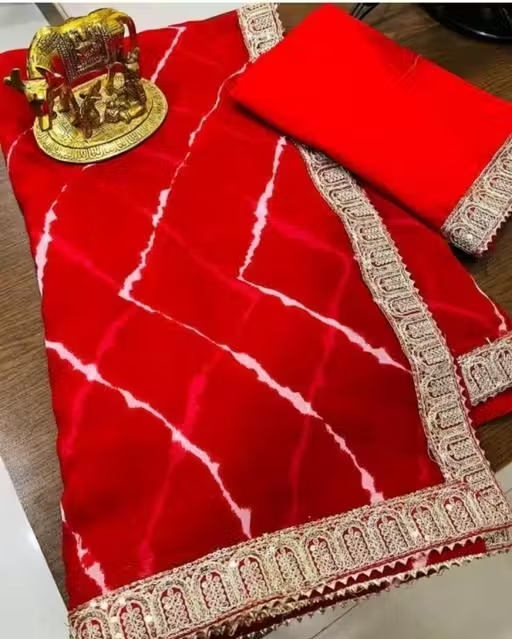 pure georgette beautiful leheriya print designer saree with sequence gota pati lace border saree for wedding and party wear - Image 4