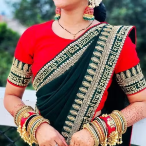 Embroidered Daily Wear Georgette Sada Saubhagyavati Bhav Saree (Green)