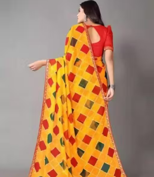 Trending Foil Saree All new Design (Yellow) - Image 4