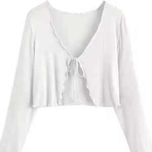Long Sleeve Rib Knit Tie Front Cropped Cardigan Top