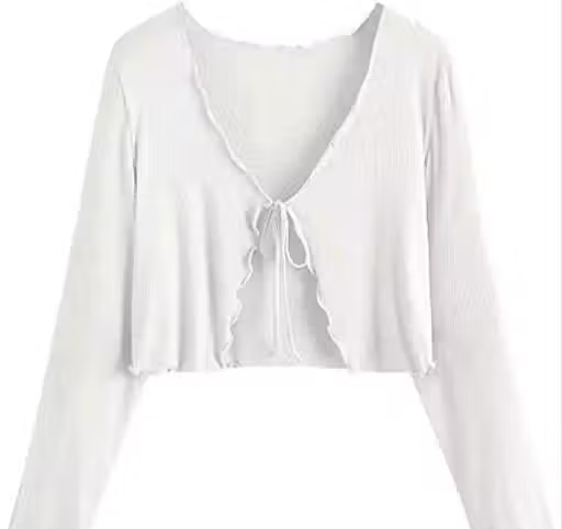 Long Sleeve Rib Knit Tie Front Cropped Cardigan Top