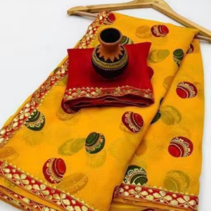 Trending Foil Saree All new Design (Yellow) , bandhani sarees , bandhni sarees , bandhej sarees , bandhani sarees new collection , trending sarees , foil print sarees , soft georgette sarees , pure georgette sarees