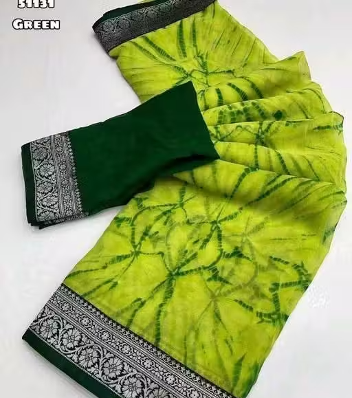 Daily Wear Bollywood Style Shibori Printed Saree For Women with Unstitch Blouse Piece