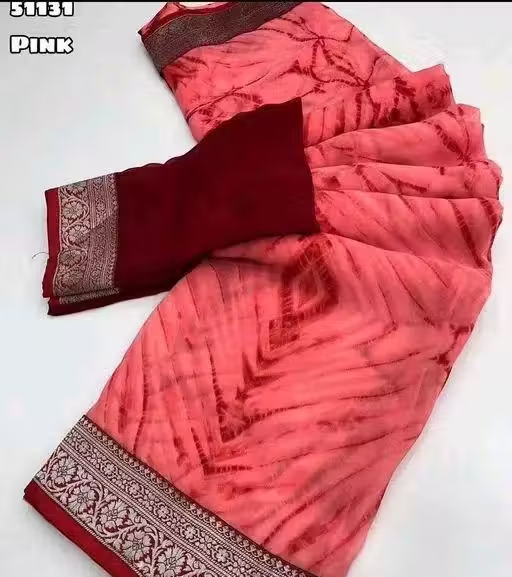 Daily Wear Bollywood Style Shibori Printed Saree For Women with Unstitch Blouse Piece
