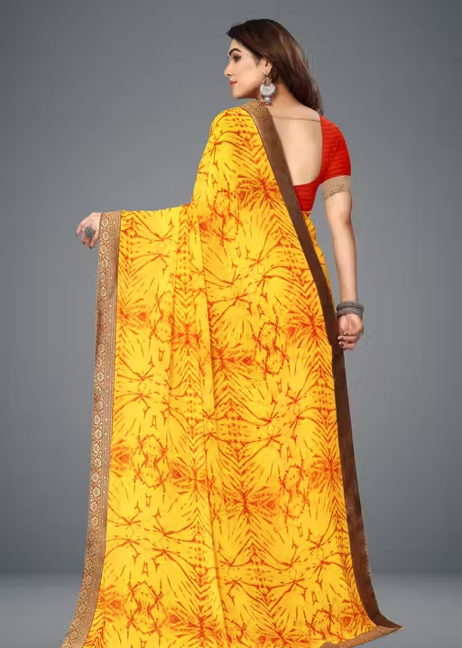 Daily Wear Bollywood Style Shibori Printed Saree For Women with Unstitch Blouse Piece - Image 3