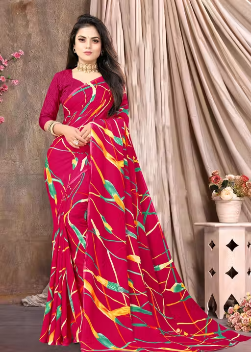 Daily Wear Bollywood Style AbstractPrinted Saree For Women with Unstitch Blouse Piece