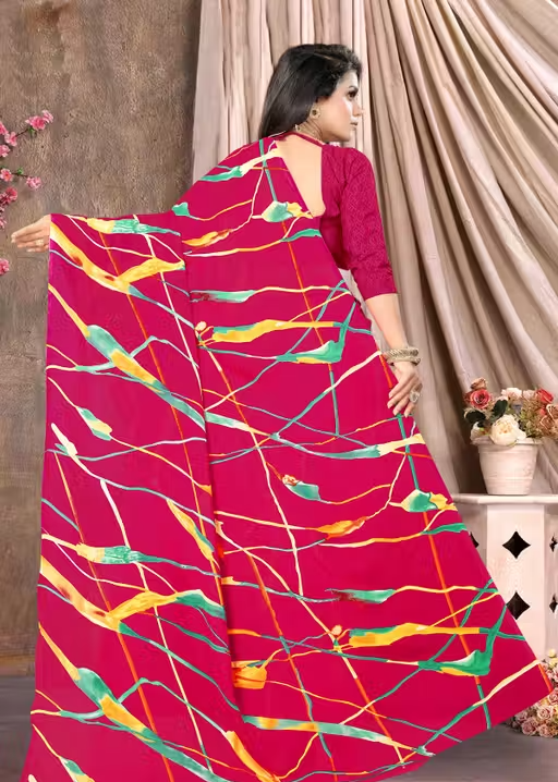 Daily Wear Bollywood Style AbstractPrinted Saree For Women with Unstitch Blouse Piece - Image 2