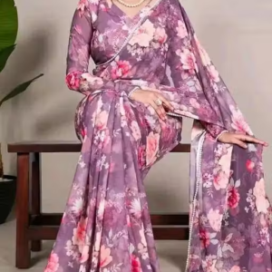 Gorgeous georgette saree with digitally printed flowers for the contemporary woman. Style and grace go together effortlessly.