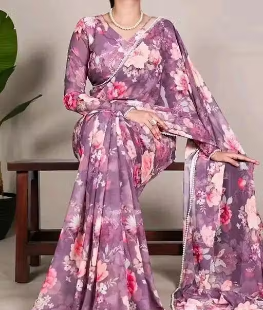 Gorgeous georgette saree with digitally printed flowers for the contemporary woman. Style and grace go together effortlessly.