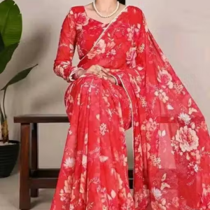 Gorgeous georgette saree with digitally printed flowers for the contemporary woman. Style and grace go together effortlessly.