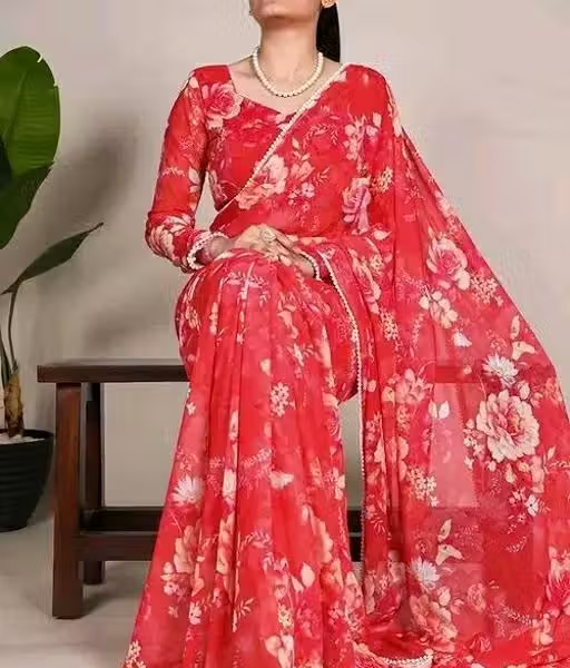 Gorgeous georgette saree with digitally printed flowers for the contemporary woman. Style and grace go together effortlessly.
