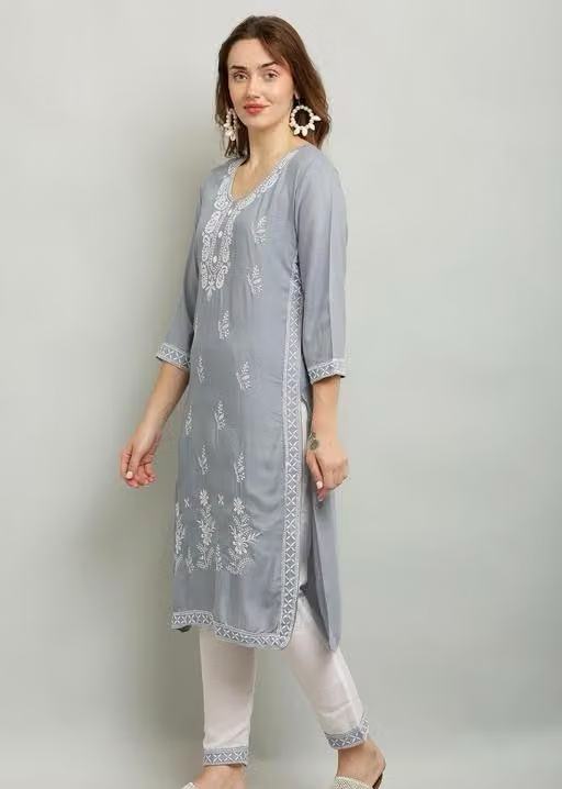 Embroidered Rayon Kurta Set for Women - Image 2