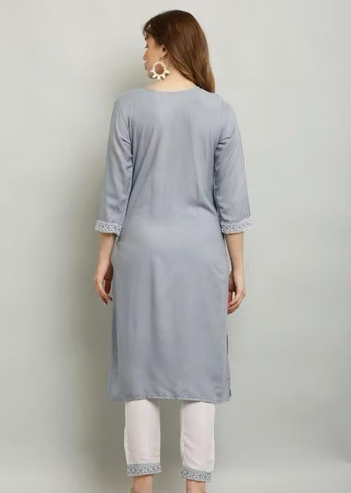 Embroidered Rayon Kurta Set for Women - Image 3