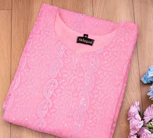 Kurti (pink kurti)/Chikankari Sequince Work Kurti For Women and Girls