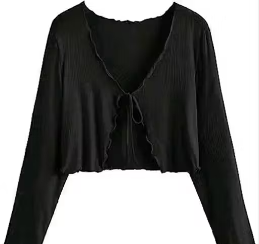 Long Sleeve Rib Knit Tie Front Cropped Cardigan Top