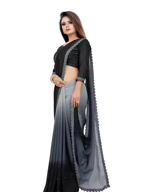 Embellished Fashion Georgette, Art Silk Saree - Image 2